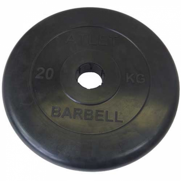 Диск обрезиненный MB Barbell Диск обрезиненный d 51 мм чёрный 20,0 кг Atlet