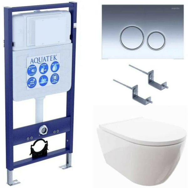 Комплект AQUATEK SET AQUATEK ПОЛАРИС-018 4в1 (рама Standard INS-0000012+унитаз Поларис AQ0700-00 с сиденьем+крепеж KKI-0000002+панель смыва KDI-0000018)