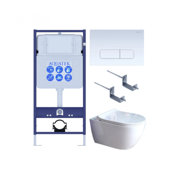 Комплект AQUATEK SET AQUATEK ПОЛАРИС-01-013 4в1 (рама Standard INS-0000012+унитаз Поларис AQ0700-01 с сиденьем+крепеж KKI-0000002+панель смыва KDI-0000013)