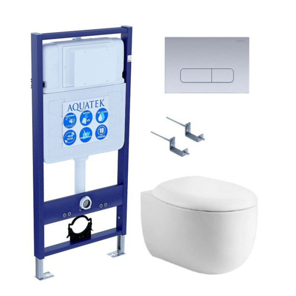 Комплект AQUATEK SET AQUATEK АЛЬТАИР cm-014 4в1 (рама Standard INS-0000012+крепеж KKI-0000002+кнопка KDI-0000014+унитаз Альтаир AQ1980-00 с сиденьем)