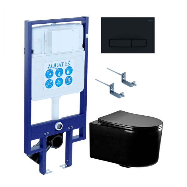KDI-0000025 AQUATEK SET AQUATEK МИЯ-MB-025 4в1 (рама Standard INS-0000020+крепеж KKI-0000002+клавиша KDI-0000025+унитаз AQ2004-MB с сиденьем)