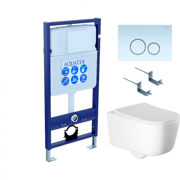 Комплект AQUATEK SET AQUATEK ЛУГАНО-015 4в1 (рама Standard INS-0000012+крепеж KKI-0000002+клавиша KDI-0000015+унитаз Лугано AQ2002-00 с сиденьем)
