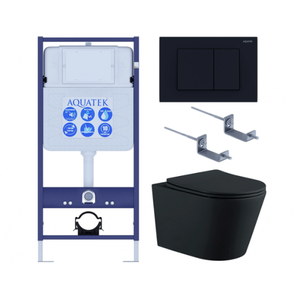 Комплект AQUATEK Set AQUATEK ВЕГА MB-012 4в1 (рама Standard INS-0000012 с звукоизоляционной прокладкой+крепеж KKI-0000002+клавиша KDI-0000012+унитаз Вега AQ1905-MB с сиденьем)