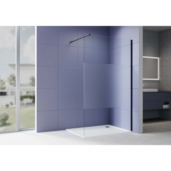 Душевая перегородка с держателем AQUATEK Walk In 120 см AQ.WI.120.3BL черный матовый/стекло прозрачное+матовое