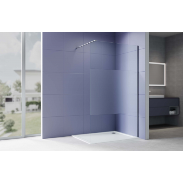 Душевая перегородка с держателем AQUATEK Walk in 1000x2000 AQ.WI.100.3GM оружейная сталь/стекло прозрачное с матовой полосой