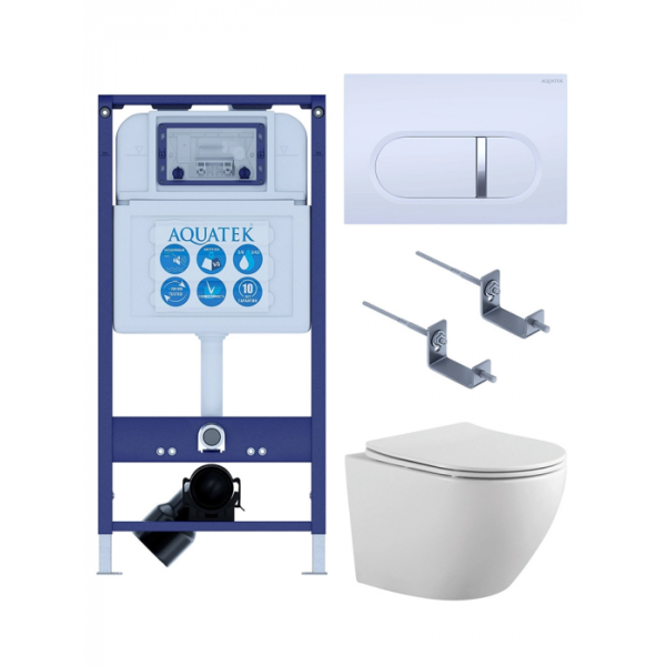 Комплект AQUATEK SET AQUATEK ЕВРОПА-042 4в1 (рама INS-0000025+крепление KKI-0000002+кнопка KDI-0000042+унитаз AQ1901-00 с сиденьем)