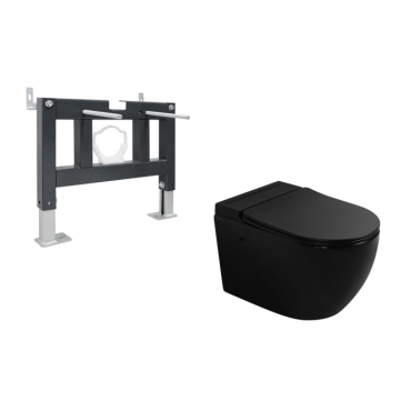 Комплект Abber AC1108PMB-AC0101P (подвесной унитаз Bequem AC1108PMB черный с инсталляцией AC0101P)