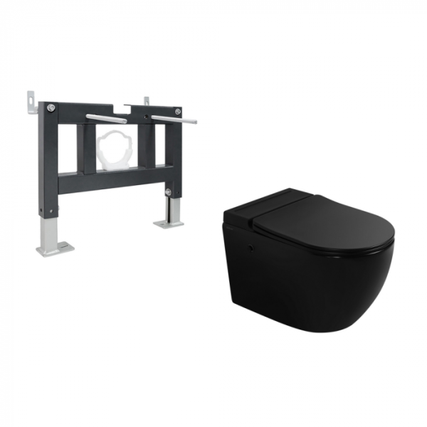 Комплект Abber AC1108PMB-AC0101P (подвесной унитаз Bequem AC1108PMB черный с инсталляцией AC0101P)