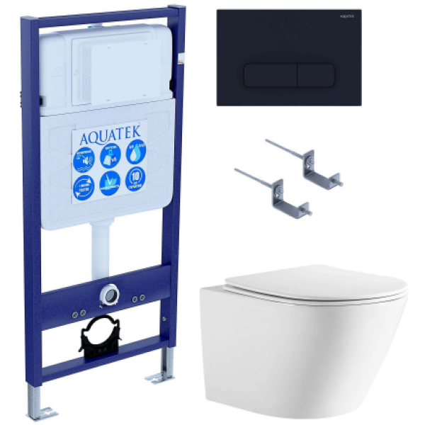 Комплект AQUATEK SET AQUATEK ЛИБЕРТИ-017 4в1 (рама Standard INS-0000012+крепёж KKI-0000002+клавиша KDI-0000017+унитаз Либерти AQ1999T-00 с сиденьем)