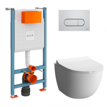 Комплект Vitra 9830B003-7212 (унитаз Sento WC с сиденьем+инсталляция CC V-Fix Core 732-5800-01+клавиша смыва Root Round хром)