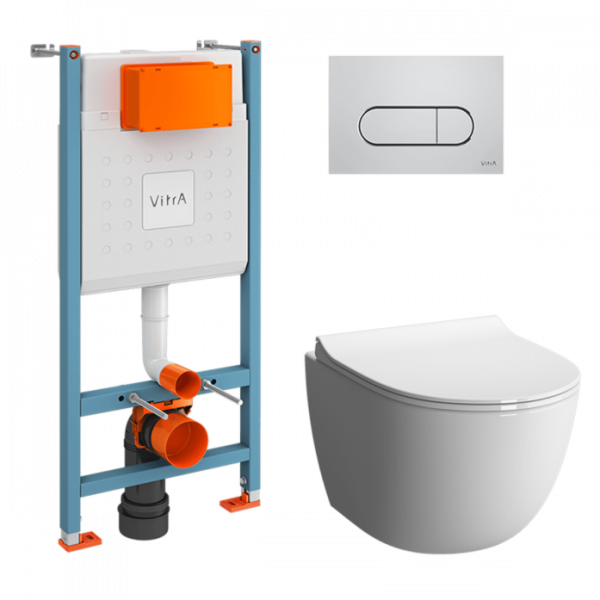 Комплект Vitra 9830B003-7212 (унитаз Sento WC с сиденьем+инсталляция CC V-Fix Core 732-5800-01+клавиша смыва Root Round хром)