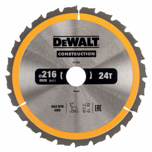 Пильный диск DeWalt CONSTRUCT 216х30 мм 24 ATB DT1952-QZ