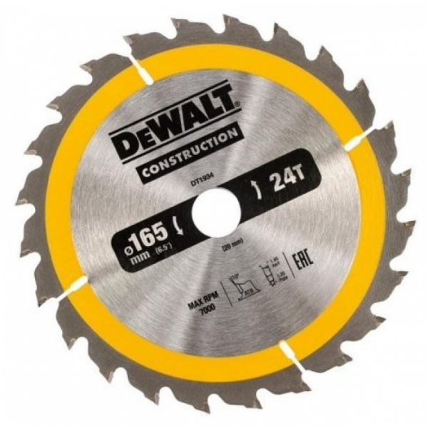 Пильный диск DeWalt Construction 165х20 мм 24ATB DT1934-QZ