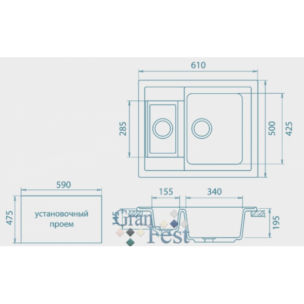 Кухонная мойка GranFest Quadro GF-Q610K серый