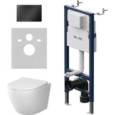 Инсталляция Am.Pm IS90238.801900 с подвесным унитазом Like Aquaspin, с клавишей смыва PrimeFit S черный матовый