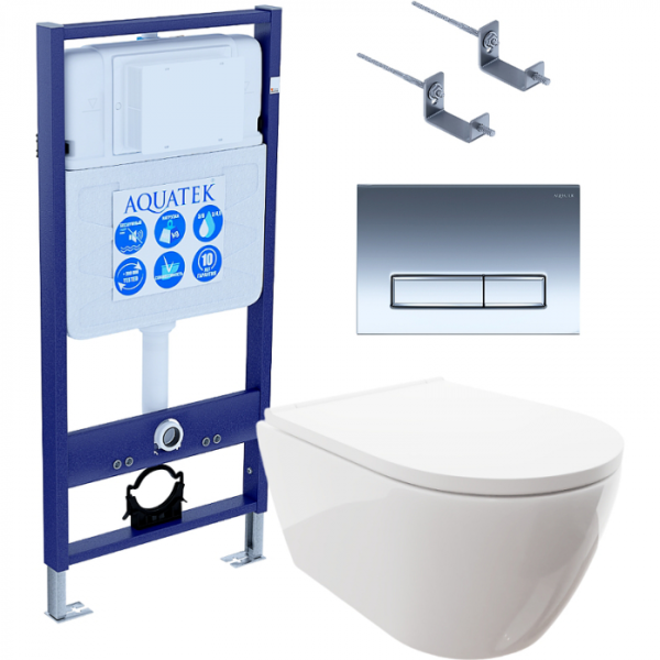 Комплект AQUATEK SET AQUATEK ПОЛАРИС-023 4в1 (рама Standard INS-0000012+унитаз Поларис AQ0700-00 с сиденьем+крепеж KKI-0000002+панель смыва KDI-0000023)