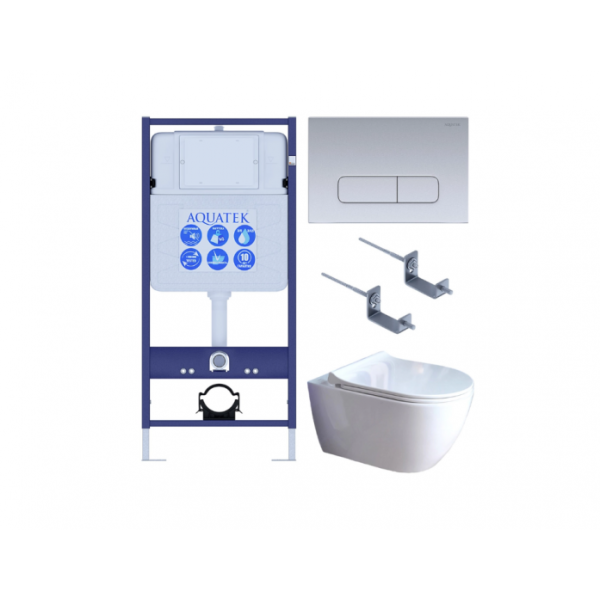 Комплект AQUATEK SET AQUATEK ПОЛАРИС-01-014 4в1 (рама Standard INS-0000012+унитаз Поларис AQ0700-01 с сиденьем+крепеж KKI-0000002+панель смыва KDI-0000014)