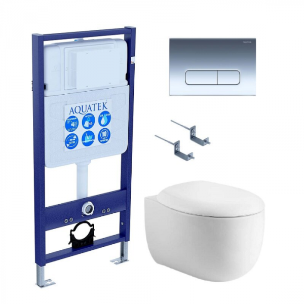 Комплект AQUATEK SET AQUATEK АЛЬТАИР cm-016 4в1 (рама Standard INS-0000012+крепеж KKI-0000002+кнопка KDI-0000016+унитаз Альтаир AQ1980-00 с сиденьем)