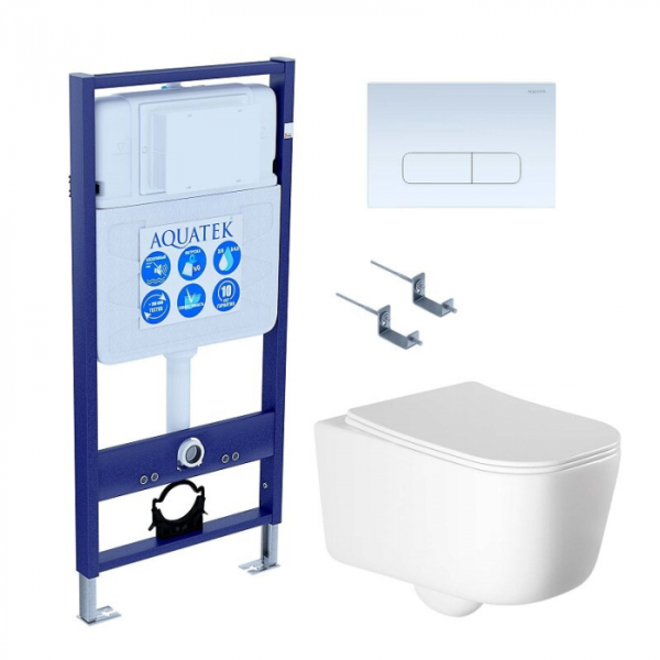 Комплект AQUATEK SET AQUATEK ЛУГАНО-013 4в1 (рама Standard INS-0000012+крепеж KKI-0000002+клавиша KDI-0000013+унитаз Лугано AQ2002-00 с сиденьем)