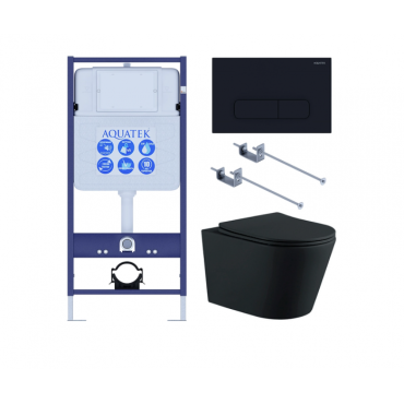 Комплект AQUATEK Set AQUATEK ВЕГА MB-017 4в1 (рама Standard INS-0000012 с звукоизоляционной прокладкой+крепеж KKI-0000001+клавиша KDI-0000017+унитаз Вега AQ1905-MB с сиденьем)