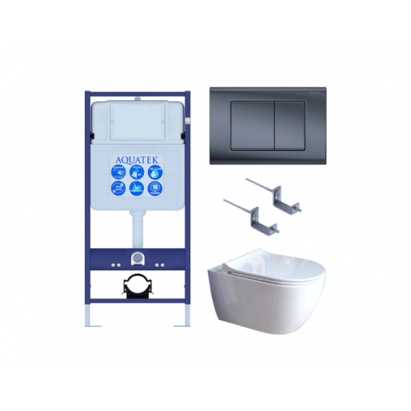 Комплект AQUATEK SET AQUATEK ПОЛАРИС-01-033 4в1 (рама Standard INS-0000012+унитаз Поларис AQ0700-01 с сиденьем+крепеж KKI-0000002+панель смыва KDI-0000033)