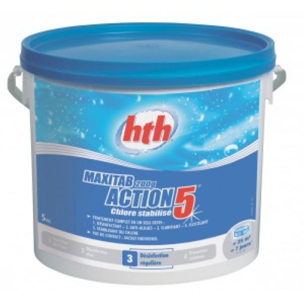 Полная обработка дезинфекции воды в бассейне HTH 5в1 MAXITAB ACTION 5кг K901755H1