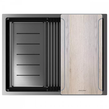 Кухонная мойка Paulmark Мойка нерж. сталь NEXT-MULTI SINK 58-L UNI, PM785845-L-GM, вороненая сталь, 580х450мм, Paulmark