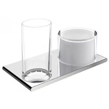 Двойной держатель со стаканом Keuco EDITION 400 11553019000 стекло/хром Двойной держатель со стаканом Keuco EDITION 400 11553019000 стекло/хром