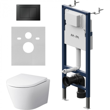 Инсталляция Am.Pm IS90238.741701 с подвесным унитазом Sense, с клавишей смыва PrimeFit S матовый черный
