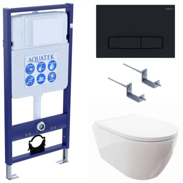 Комплект AQUATEK SET AQUATEK ПОЛАРИС-025 4в1 (рама Standard INS-0000012+унитаз Поларис AQ0700-00 с сиденьем+крепеж KKI-0000002+панель KDI-0000025)