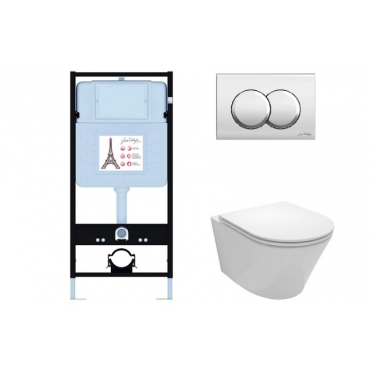 Подвесной унитаз c инсталляцией и клавишей смыва Jacob Delafon Rodin+ E21750RU-CP (E36495-NF+E36496-CP+EDY102+E23280)