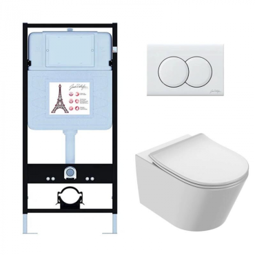 Подвесной унитаз c инсталляцией и клавишей смыва Jacob Delafon Bastille EDAB103-00 (E36495-NF+EDAB102-00+E36496-00)