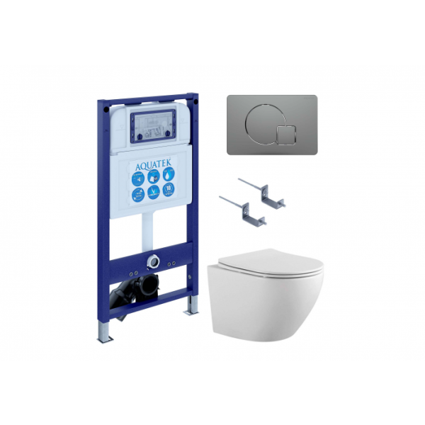 Комплект AQUATEK SET AQUATEK ЕВРОПА-070 4в1 (рама INS-0000025+крепление KKI-0000002+кнопка KDI-0000070+унитаз AQ1901-00 с сиденьем)