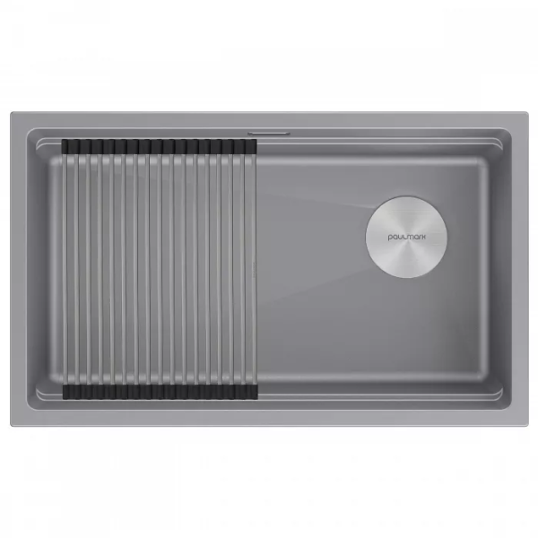Кухонная мойка Paulmark Мойка LUMI-PRO 74 UNI, IT-GRANIT, LU-PRO 74-GRM, серый металлик, 740х450, Paulmark