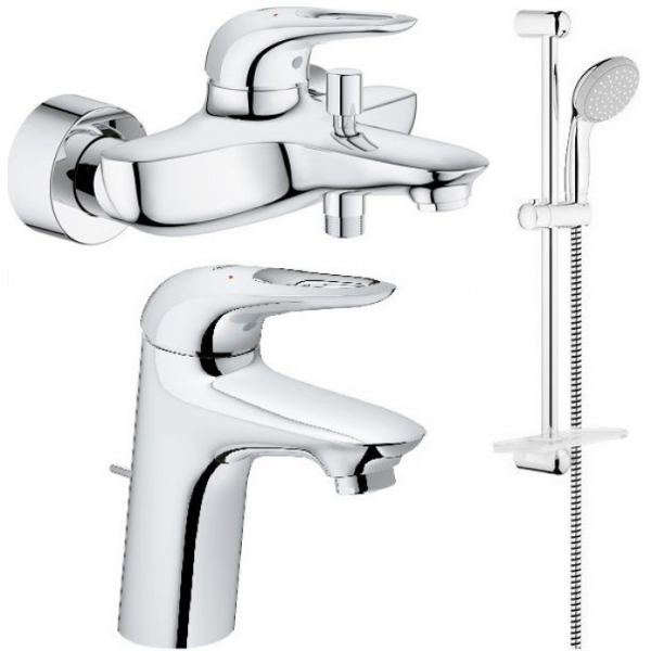 Смеситель для ванны+смеситель для раковины+ душевой гарнитур GROHE Eurostyle 124416 хром