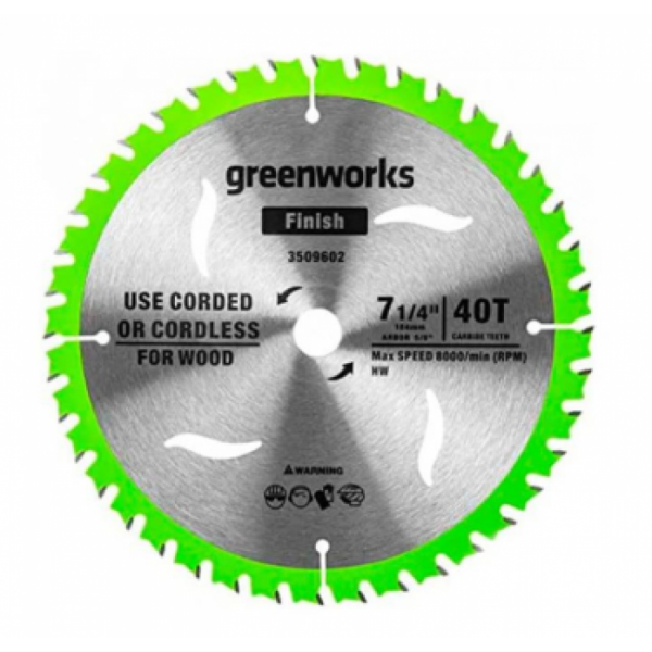 Диск пильный по дереву GreenWorks 184x20 мм 40T 2943307