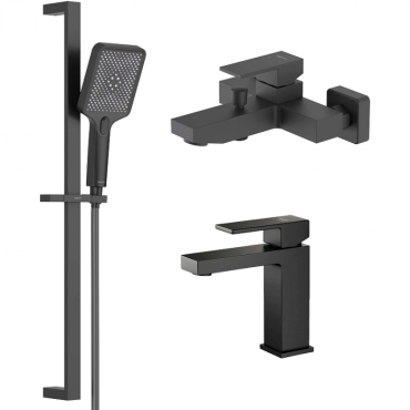 Комплект смесителей AQUATEK Либра AQ1630MB матовый черный (AQ1610MB+AQ1640MB+AQ2019MB)