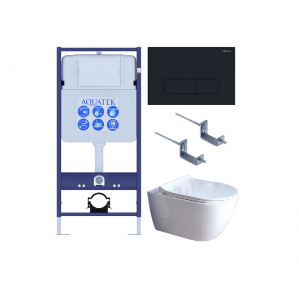 Комплект AQUATEK SET AQUATEK ПОЛАРИС-01-017 4в1 (рама Standard INS-0000012+унитаз Поларис AQ0700-01 с сиденьем+крепеж KKI-0000002+панель смыва KDI-0000017)