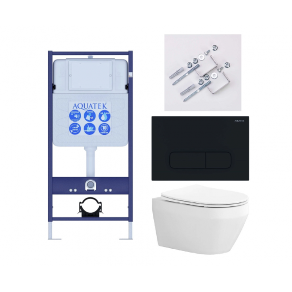 Комплект AQUATEK SET AQUATEK ЛЕЯ Т-017 4в1 (рама Standard INS-0000012+клавиша KDI-0000017+крепеж KKI-0000002+унитаз Лея AQ1199T-00 с сиденьем)