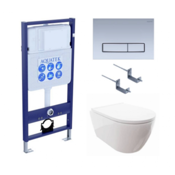 Комплект AQUATEK SET AQUATEK ПОЛАРИС-027 4в1 (рама Standard INS-0000012+унитаз Поларис AQ0700-00 с сиденьем+крепеж KKI-0000002+панель KDI-0000027)