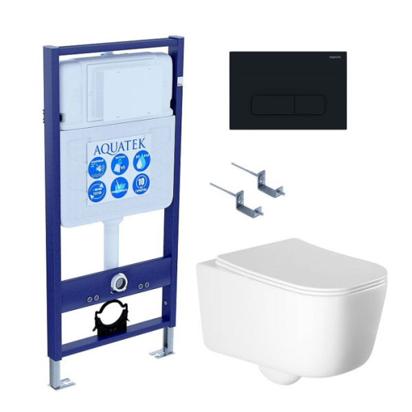 Комплект AQUATEK SET AQUATEK ЛУГАНО-017 4в1 (рама Standard INS-0000012+крепеж KKI-0000002+клавиша KDI-0000017+унитаз Лугано AQ2002-00 с сиденьем)
