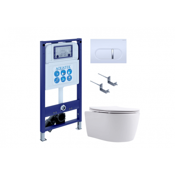 Комплект AQUATEK SET AQUATEK ЕВРОПА New-042 4в1 (рама INS-0000025+крепление KKI-0000002+кнопка KDI-0000042+унитаз AQ1106L-00 с сиденьем)