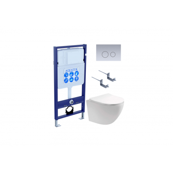 Комплект AQUATEK SET AQUATEK ЕВРОПА-019 4в1 (рама Standard INS-0000012+клавиша KDI-0000019+крепеж KKI-0000002+унитаз AQ1901-00 сиденьем)
