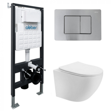 Комплект подвесной унитаз Abber Bequem AC1100T белый с инсталляцией AC0105 и кнопкой AC0120MCH матовый хром AC1100T-AC0105-AC0120MCH Комплект подвесной унитаз Abber Bequem AC1100T белый с инсталляцией AC0105 и кнопкой AC0120MCH матовый хром AC1100T-AC0105-AC0120MCH