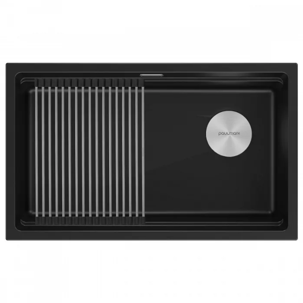 Кухонная мойка Paulmark Мойка LUMI-PRO 74 UNI, IT-GRANIT, LU-PRO 74-BLM, черный, 740х450, Paulmark