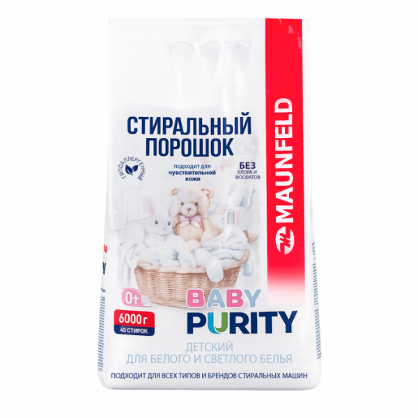 Стиральный порошок детский для белого и светлого белья Maunfeld Baby Purity 6000г MVM6000BWP