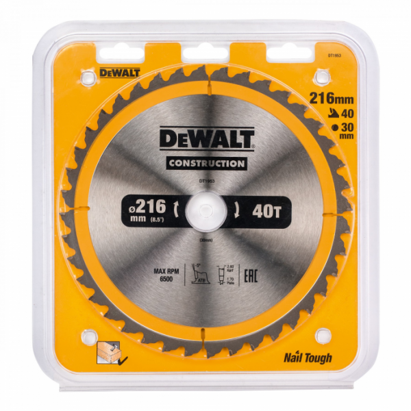 Пильный диск DeWalt Construction 216х30мм 40ATB DT1953-QZ