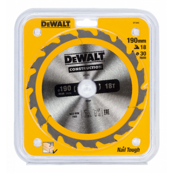 Пильный диск DeWalt CONSTRUCT 190х30 мм 18 ATB DT1943-QZ