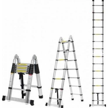 Лестница телескопическая АЛЮМЕТ DTLH1.6 двухсторонняя с шарниром 1,6+1,6 м