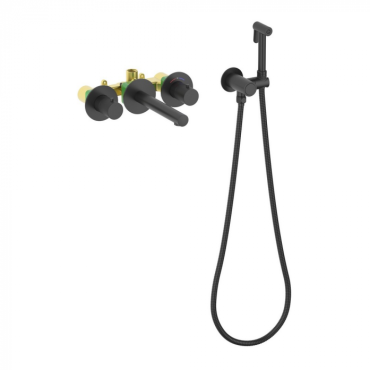 Смеситель для раковины с термостатом, с гигиеническим душем Timo Saona 2383/03SM черный